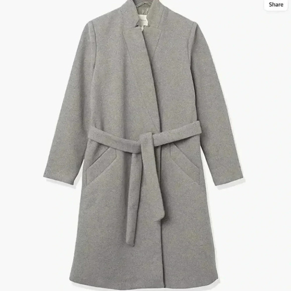 Daily Ritual Wool Blend Grey Belted Winter Fall Coat Size 6 - Picture 2 of 12
